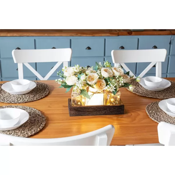 Mkono Mason Jar Lights Centerpiece Table Decorations for Farmhouse Coffee Table Wood Tray 3 Jars Flowers for Kitchen Dining Living Room Summer Fall DecorWhite