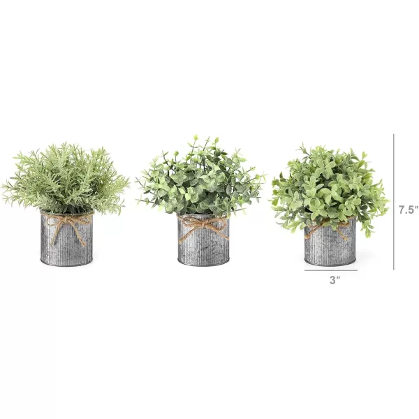 Mkono Mini Fake Plants in Farmhouse Galvanized Metal Pots Table Centerpiece Rustic Home Decor 3 Pack Potted Artificial Plants Faux Eucalyptus for Shelf Indoor Dining Room OfficeGrey