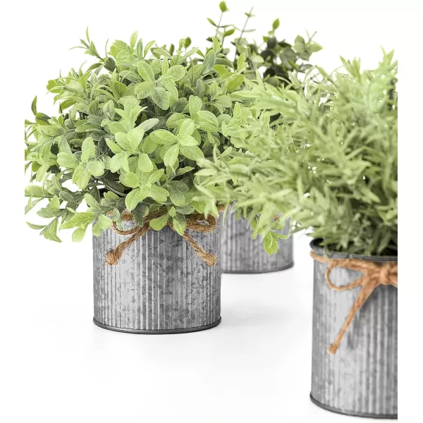 Mkono Mini Fake Plants in Farmhouse Galvanized Metal Pots Table Centerpiece Rustic Home Decor 3 Pack Potted Artificial Plants Faux Eucalyptus for Shelf Indoor Dining Room OfficeGrey