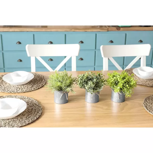 Mkono Mini Fake Plants in Farmhouse Galvanized Metal Pots Table Centerpiece Rustic Home Decor 3 Pack Potted Artificial Plants Faux Eucalyptus for Shelf Indoor Dining Room OfficeGrey
