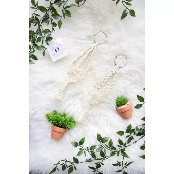 Mkono Mini Macrame Plant Car Accessories Rear View Mirror Charm Cute Hanging Rearview Car Decor Boho Hanger with Artificial Succulent Plants Gifts for Plant Lover Set of 2 RedRed