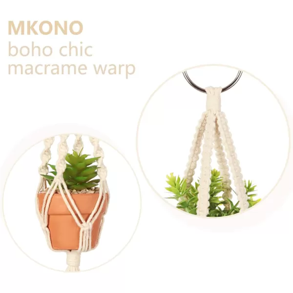 Mkono Mini Macrame Plant Car Accessories Rear View Mirror Charm Cute Hanging Rearview Car Decor Boho Hanger with Artificial Succulent Plants Gifts for Plant Lover Set of 2 RedRed