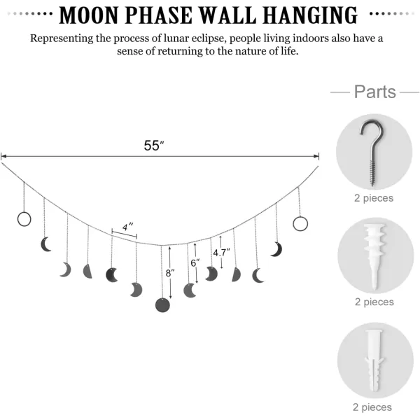 Mkono Moon Phase Wall Hanging Boho Aesthetic Room Decor Metal Moons Garland Hanging Art Bohemian Home Decoration for Girls Room Nursery Bedroom Livingroom Dorm Ideal Gift Gold 50quotBlack