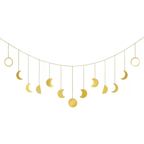 Mkono Moon Phase Wall Hanging Boho Aesthetic Room Decor Metal Moons Garland Hanging Art Bohemian Home Decoration for Girls Room Nursery Bedroom Livingroom Dorm Ideal Gift Gold 50quotGold