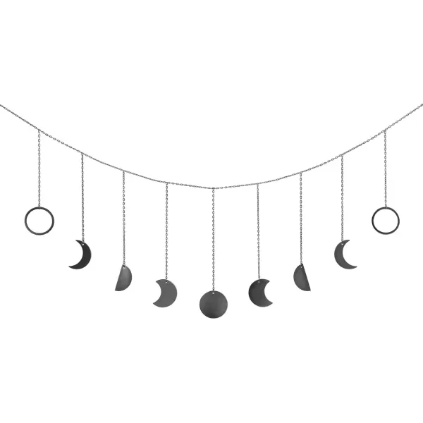 Mkono Moon Phase Wall Hanging Boho Aesthetic Room Decor Metal Moons Garland Hanging Art Bohemian Home Decoration for Girls Room Nursery Bedroom Livingroom Dorm Ideal Gift Gold 50quotBlack
