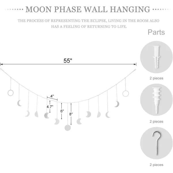 Mkono Moon Phase Wall Hanging Boho Aesthetic Room Decor Metal Moons Garland Hanging Art Bohemian Home Decoration for Girls Room Nursery Bedroom Livingroom Dorm Ideal Gift Gold 50quotSilver