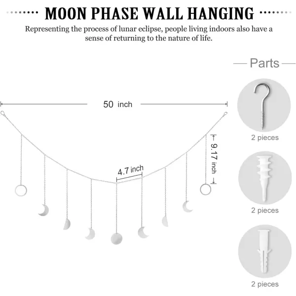 Mkono Moon Phase Wall Hanging Boho Aesthetic Room Decor Metal Moons Garland Hanging Art Bohemian Home Decoration for Girls Room Nursery Bedroom Livingroom Dorm Ideal Gift Gold 50quotSilver