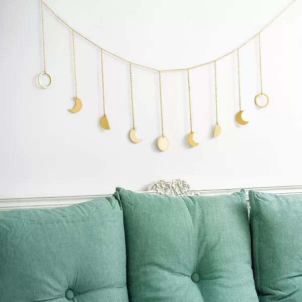Mkono Moon Phase Wall Hanging Boho Aesthetic Room Decor Metal Moons Garland Hanging Art Bohemian Home Decoration for Girls Room Nursery Bedroom Livingroom Dorm Ideal Gift Gold 50quotGold
