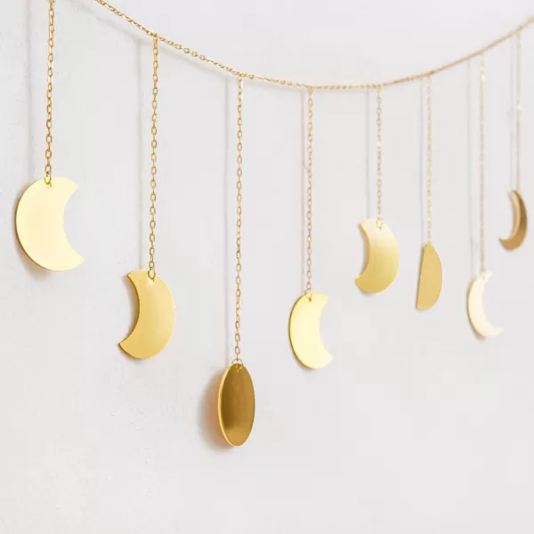 Mkono Moon Phase Wall Hanging Boho Aesthetic Room Decor Metal Moons Garland Hanging Art Bohemian Home Decoration for Girls Room Nursery Bedroom Livingroom Dorm Ideal Gift Gold 50quotGold