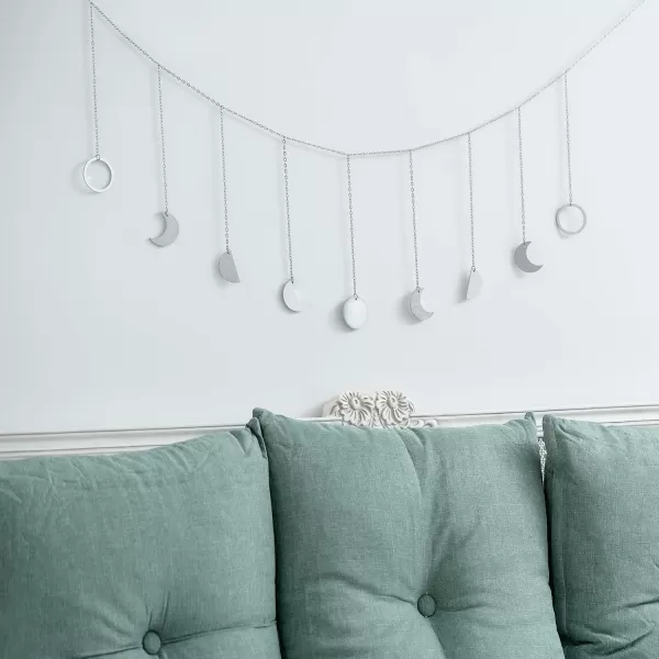Mkono Moon Phase Wall Hanging Boho Aesthetic Room Decor Metal Moons Garland Hanging Art Bohemian Home Decoration for Girls Room Nursery Bedroom Livingroom Dorm Ideal Gift Gold 50quotSilver