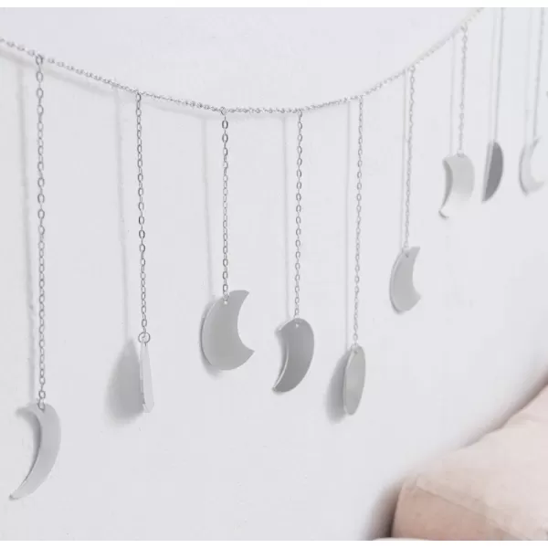 Mkono Moon Phase Wall Hanging Boho Aesthetic Room Decor Metal Moons Garland Hanging Art Bohemian Home Decoration for Girls Room Nursery Bedroom Livingroom Dorm Ideal Gift Gold 50quotSilver