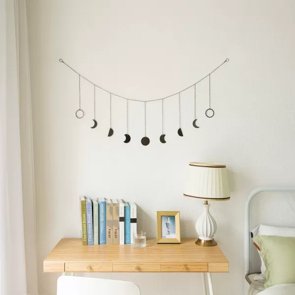 Mkono Moon Phase Wall Hanging Boho Aesthetic Room Decor Metal Moons Garland Hanging Art Bohemian Home Decoration for Girls Room Nursery Bedroom Livingroom Dorm Ideal Gift Gold 50quotBlack