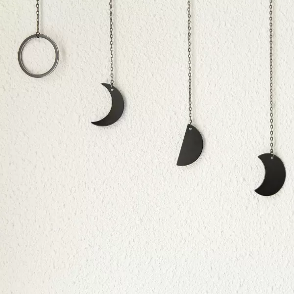 Mkono Moon Phase Wall Hanging Boho Aesthetic Room Decor Metal Moons Garland Hanging Art Bohemian Home Decoration for Girls Room Nursery Bedroom Livingroom Dorm Ideal Gift Gold 50quotBlack