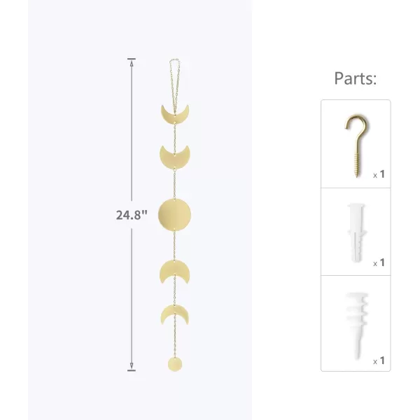 Mkono Moon Phase Wall Hanging Metal Boho Home Decor Vertical Chic Moon Garland for Dorm Nursery Bedroom Living Room Apartment Office Decorative Wall Art Gift for Girls Mom GoldGold