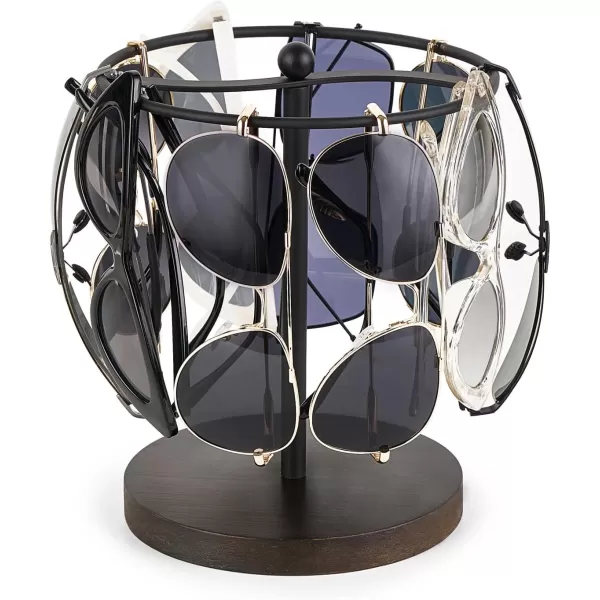 Mkono Sunglasses Organizer Glasses Holder Stand Metal Frame with Wood Base Sunglass Storage Display Eyeglasses Rack for up to 12 Pairs of Eyewear Glasses for Table Dresser Desk Bedroom BlackBlack