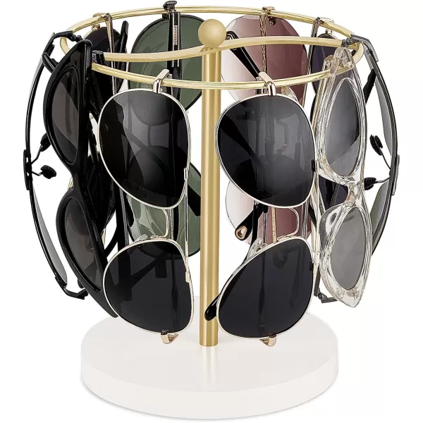 Mkono Sunglasses Organizer Glasses Holder Stand Metal Frame with Wood Base Sunglass Storage Display Eyeglasses Rack for up to 12 Pairs of Eyewear Glasses for Table Dresser Desk Bedroom BlackGold