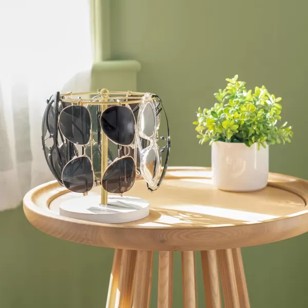 Mkono Sunglasses Organizer Glasses Holder Stand Metal Frame with Wood Base Sunglass Storage Display Eyeglasses Rack for up to 12 Pairs of Eyewear Glasses for Table Dresser Desk Bedroom BlackGold