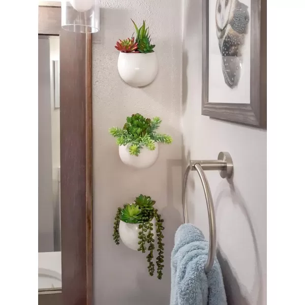 Mkono Wall Planter with Artificial Plants Decorative Potted Fake Succulents Picks Assorted Faux Succulent in Modern Ceramic Hanging Plant Pot Vase for Home Decor Set of 3