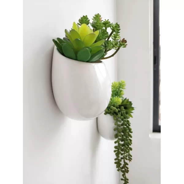 Mkono Wall Planter with Artificial Plants Decorative Potted Fake Succulents Picks Assorted Faux Succulent in Modern Ceramic Hanging Plant Pot Vase for Home Decor Set of 3