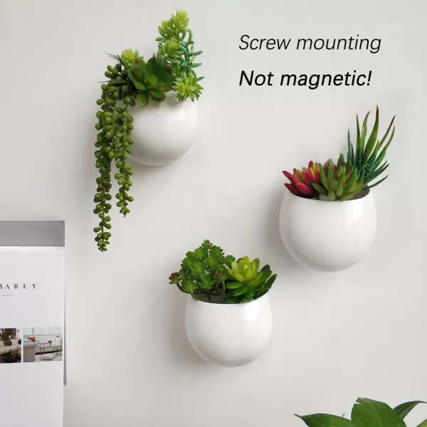 Mkono Wall Planter with Artificial Plants Decorative Potted Fake Succulents Picks Assorted Faux Succulent in Modern Ceramic Hanging Plant Pot Vase for Home Decor Set of 3
