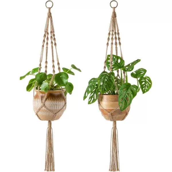 Mkono 2 Pack Macrame Plant Hangers Indoor Hanging Planter Basket Decorative Flower Pot Holder Jute Rope for Indoor Outdoor Home Decor 4 Legs 40 Inch BrownBrown