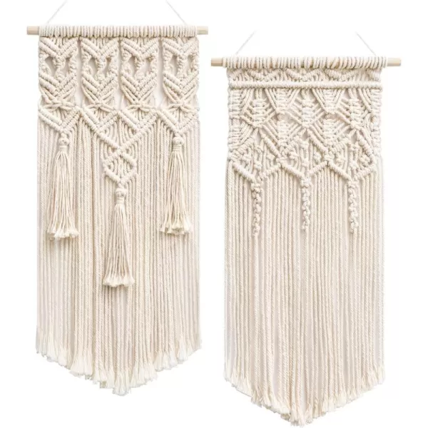 Mkono 2 Pcs Macrame Woven Wall Hanging Boho Chic Geometric Art Decor  Beautiful Bedroom Nursery Apartment Home Decoration Gift for Girls Adults Birthday 28quot L x 13quot WSmall