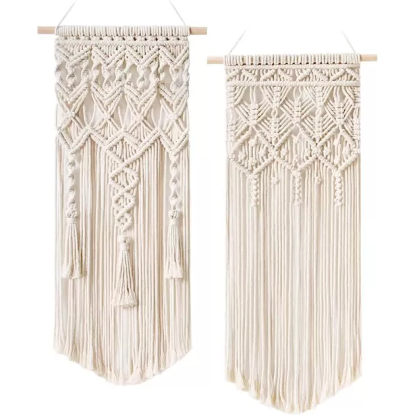 Mkono 2 Pcs Macrame Woven Wall Hanging Boho Chic Geometric Art Decor  Beautiful Bedroom Nursery Apartment Home Decoration Gift for Girls Adults Birthday 28quot L x 13quot WMedium