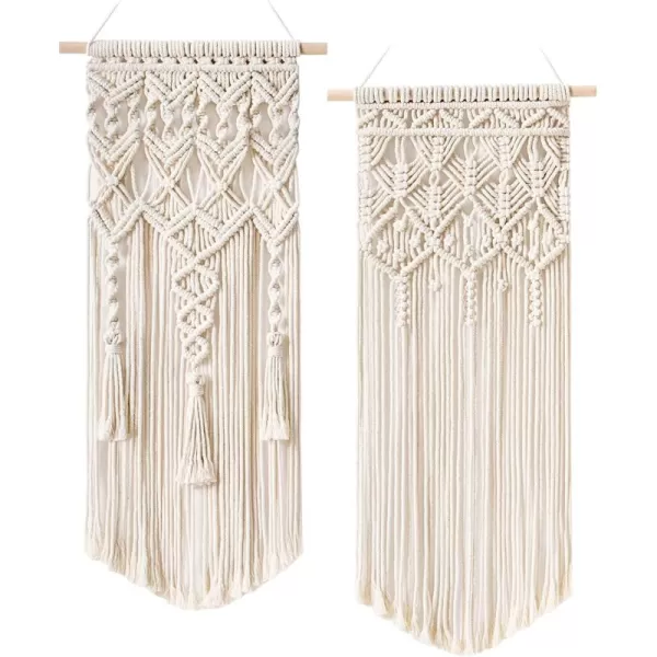 Mkono 2 Pcs Macrame Woven Wall Hanging Boho Chic Geometric Art Decor  Beautiful Bedroom Nursery Apartment Home Decoration Gift for Girls Adults Birthday 28quot L x 13quot WLarge
