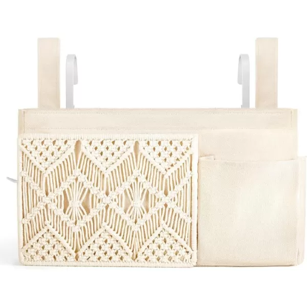 Mkono Bedside Caddy Hanging Organizer Boho Macrame Storage with Fixed Straps and Hooks Remote Magazine Accessories 4 Pockets Holder for Home Bunk Bed Loft Crib Bed College Dorm Hospital Bed Rails