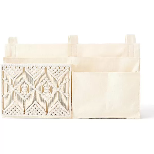 Mkono Bedside Caddy Hanging Organizer Bunk Woven 7 Pockets Bed Storage Bag Boho Remote Magazine Books Holder with Macrame for Loft Bed College Dorm Bedroom Baby Bed Rails Ivory7 PocketsIvory