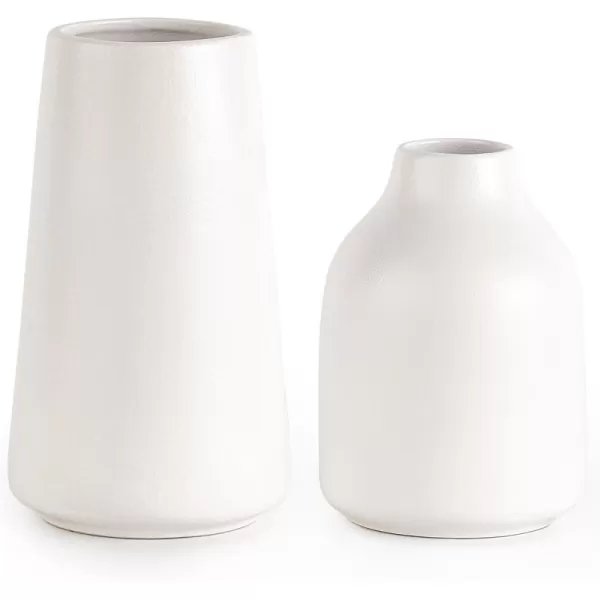 Mkono Ceramic Flower Vase Set of 2 Decorative White Vases Minimalism Style for Modern Table Shelf Home Decor Small Pampas Grass Vases for Desk Bedroom Kitchen Entryway Office Living Room Centerpiece
