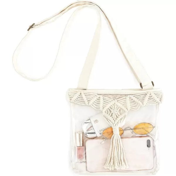 Mkono Clear Bag Stadium Approved for Women Clear Purses Concert Crossbody with Tassel for Sport Events Concert FestivalBeige