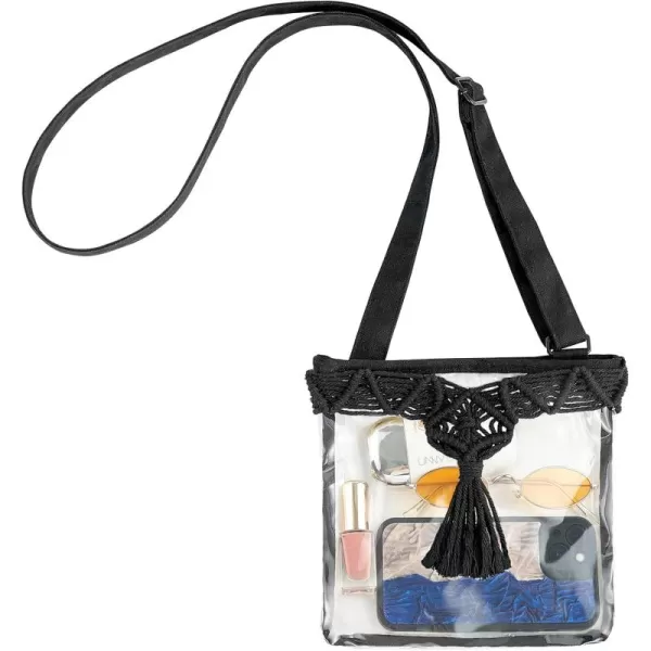 Mkono Clear Bag Stadium Approved for Women Clear Purses Concert Crossbody with Tassel for Sport Events Concert FestivalBlack