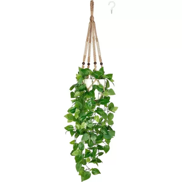 Mkono Fake Hanging Plant with Pot Artificial Plants for Home Decor Indoor Macrame Plant Hanger with Faux Vine Hanging Planter Greenery for Bedroom Bathroom Kitchen Office Decor Brown PothosBrown