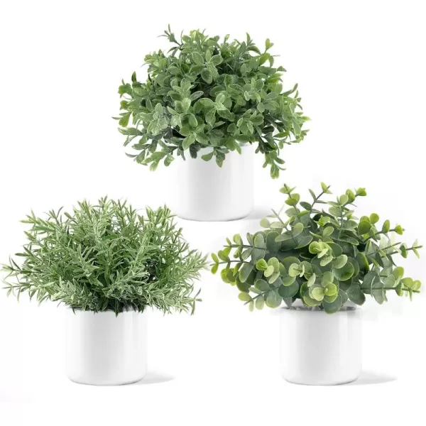Mkono Fake Plants in Ceramic Pot 3 Pack Potted Artificial Eucalyptus Plants for Home Decor Indoor Faux Green Rosemary for Desk Shelf Coffee Centerpiece Bathroom Office Decor