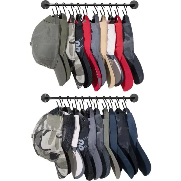 Mkono Hat Rack for Wall Baseball Cap Organizer Hanger with 20 Hooks Modern Metal Hat Holder WallMounted Caps Display for Closet Door Bedroom Entryroom Laundry Set of 2 BlackBlack