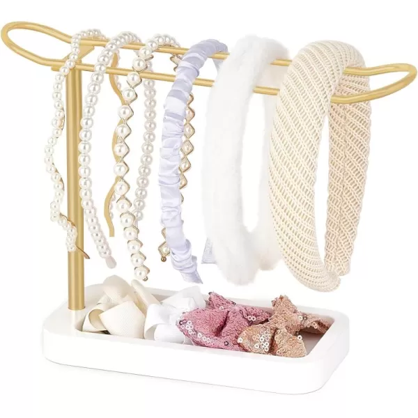 Mkono Headband Holder Metal Headband Organizer Gold Headband Stand Hair Accessories Organizer for Women Teen Girl Gifts Scrunchie Storage Display Rack for Claw Clip and Bracelets Dorm Bedroom Decor