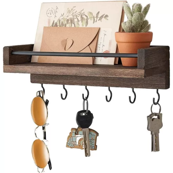 Mkono Key Holder for Wall 95quot x 35quot x 25quot Small Rustic Wood Key Rack with 6 Hooks Decorative Display Keys Hanger Organizer for Entryway Living Room Bedroom Bathroom Office Home DecorBrown