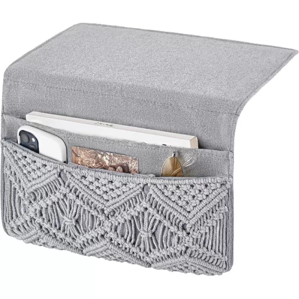 Mkono Macrame Bedside Caddy Storage Organizer Boho Remote Control Tablet Magazine Holder with 4 Pockets Nonslip Countertop Bedside Caddy for Home Bedroom Living Room College Dorm Bed Ivory4 PocketsGrey
