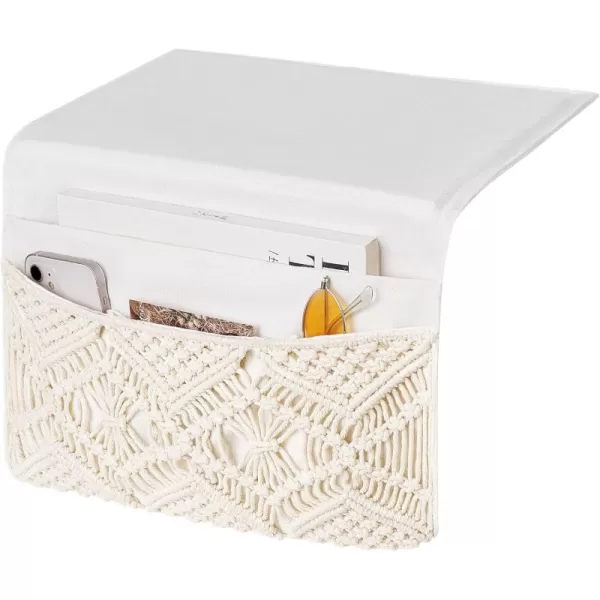 Mkono Macrame Bedside Caddy Storage Organizer Boho Remote Control Tablet Magazine Holder with 4 Pockets Nonslip Countertop Bedside Caddy for Home Bedroom Living Room College Dorm Bed Ivory4 PocketsIvory