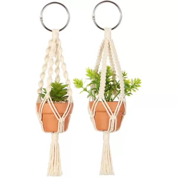 Mkono Mini Macrame Plant Car Accessories Rear View Mirror Charm Cute Hanging Rearview Car Decor Boho Hanger with Artificial Succulent Plants Gifts for Plant Lover Set of 2 RedRed