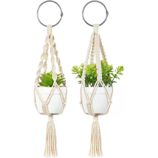 Mkono Mini Macrame Plant Car Accessories Rear View Mirror Charm Cute Hanging Rearview Car Decor Boho Hanger with Artificial Succulent Plants Gifts for Plant Lover Set of 2 RedWhite
