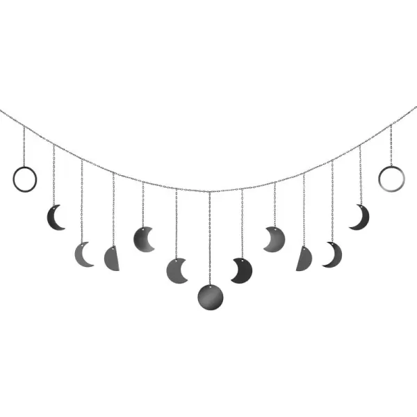 Mkono Moon Phase Wall Hanging Boho Aesthetic Room Decor Metal Moons Garland Hanging Art Bohemian Home Decoration for Girls Room Nursery Bedroom Livingroom Dorm Ideal Gift Gold 50quotBlack