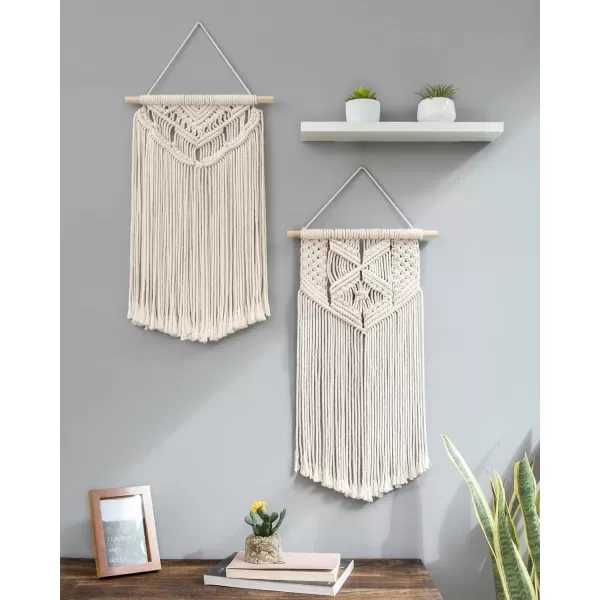 Mkono 2 Pcs Macrame Wall Hanging Boho Wall Art Decor Woven Chic Bohemian Room Decor for Bedroom Nursery Living Room Dorm Apartment Small Size 13quot L x 10quot W and 16quot L x 10quot WMedium