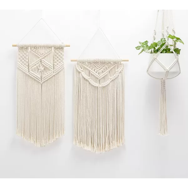 Mkono 2 Pcs Macrame Wall Hanging Boho Wall Art Decor Woven Chic Bohemian Room Decor for Bedroom Nursery Living Room Dorm Apartment Small Size 13quot L x 10quot W and 16quot L x 10quot WMedium