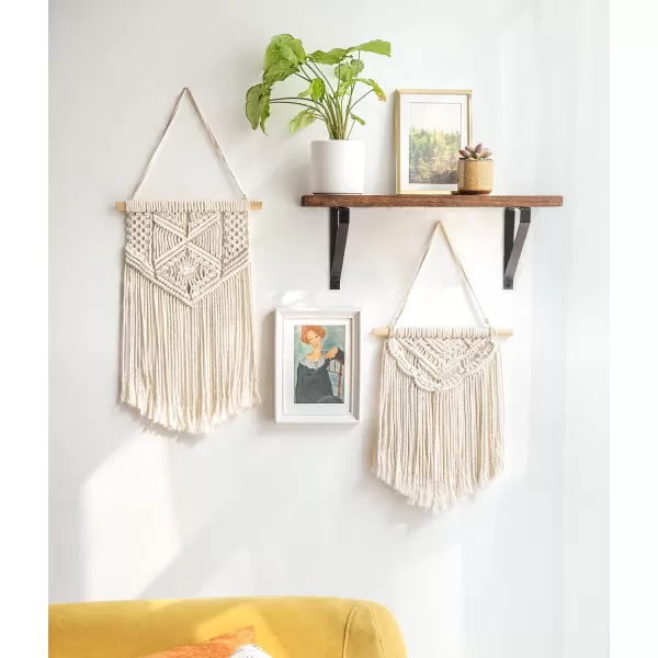 Mkono 2 Pcs Macrame Wall Hanging Boho Wall Art Decor Woven Chic Bohemian Room Decor for Bedroom Nursery Living Room Dorm Apartment Small Size 13quot L x 10quot W and 16quot L x 10quot WSmall