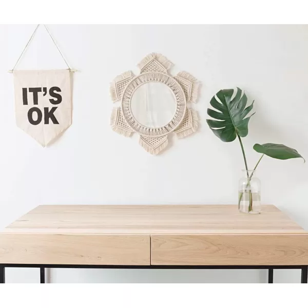 Mkono Boho Wall Mirror Decor Round Macrame Hanging Wall Art Decoration for Bedroom Nursery Living Room Apartment Office Entryways Home Teen Girl Mothers Gift IvoryIvory