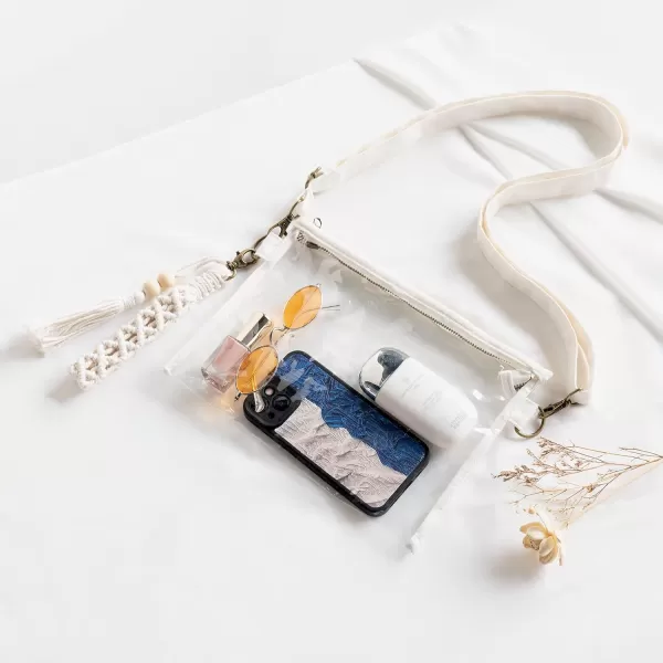 Mkono Clear Bag Stadium Approved Small Purse for Women with Macrame Wristlet Transparent Concert Crossbody Bag for Sport Events Festival Concert Park