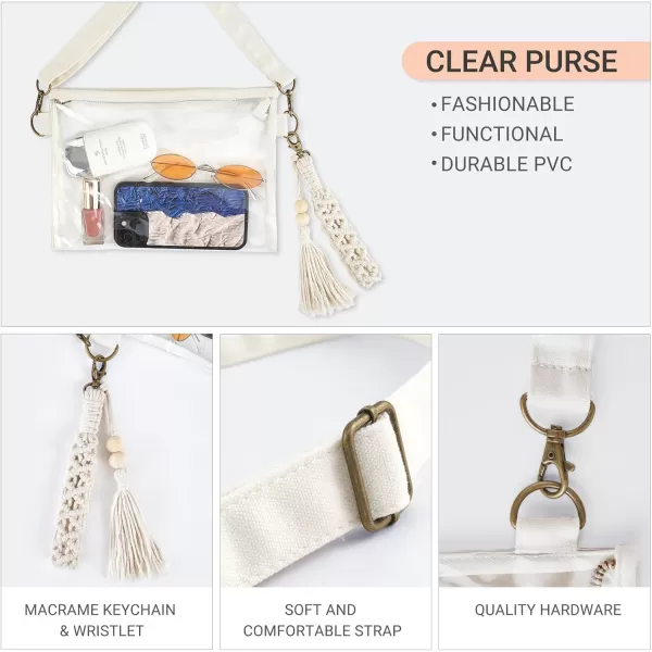 Mkono Clear Bag Stadium Approved Small Purse for Women with Macrame Wristlet Transparent Concert Crossbody Bag for Sport Events Festival Concert Park