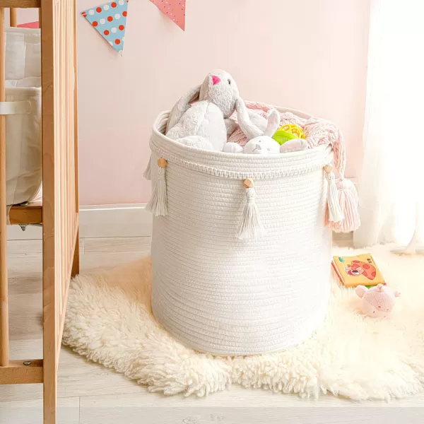 Mkono Macrame Decorative Cotton Rope Basket Boho Cute Woven Tassel Closet Storage Bins Organizer for NurseryBaby ToysBlanketsMagazines Potted Plants CoverLiving RoomBedroom Home Decor 15quotx 14quot157x196